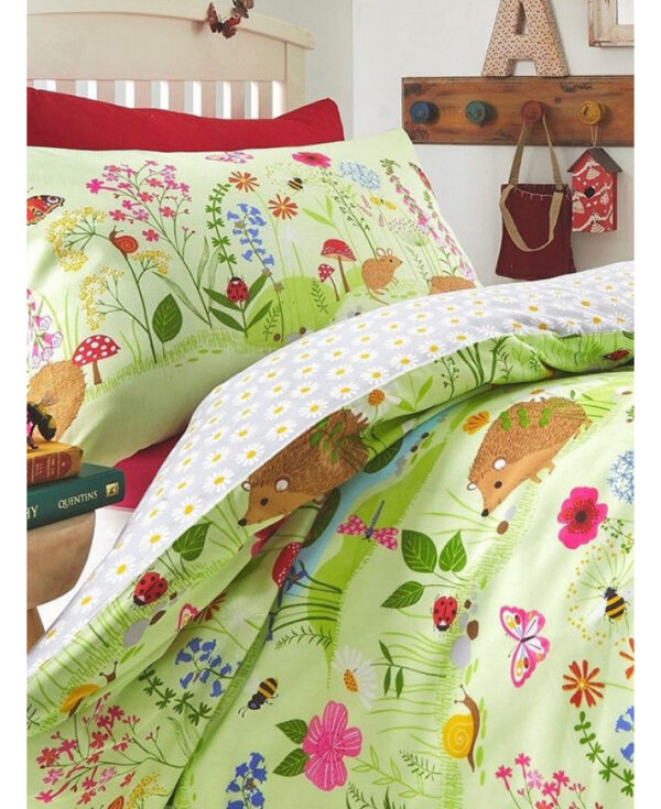 Kids Club Bluebell Woods Green Hedgehog Quilt Cover Set - Single Bed Size