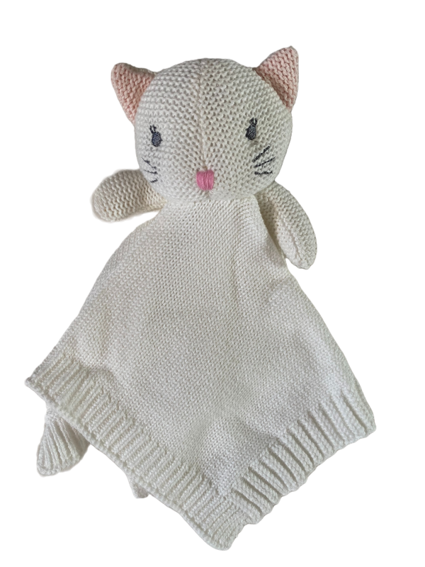 Baby Kitten White Plush Knitted Comforter Blanket