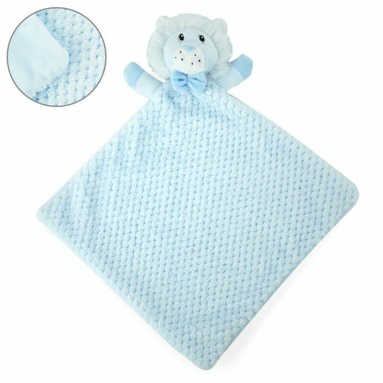 Soft Touch Waffle Mink Blue Lion Baby Comforter with Bow