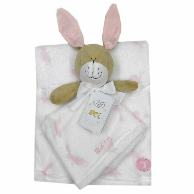 Baby Bunny Comforter and Blanket Pink and White - Guess How Much I Love You