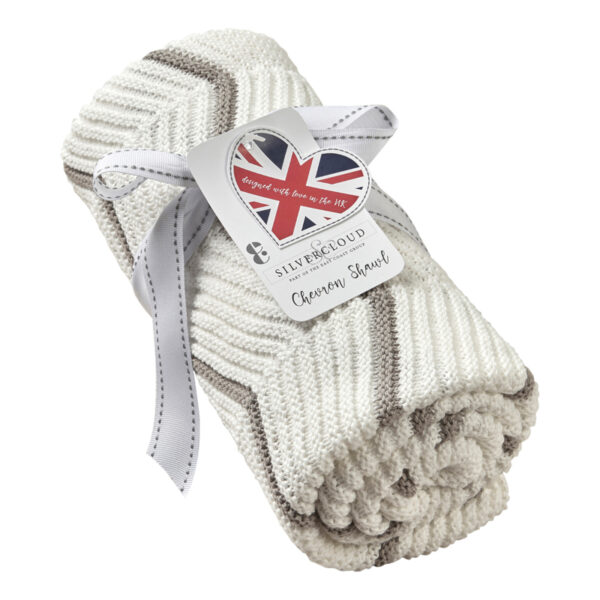 Silvercloud Chevron Cream Grey Knit Baby Shawl