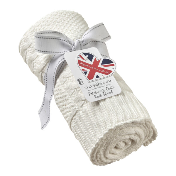 Silvercloud Patchwork Cable Knit Cream Baby Shawl