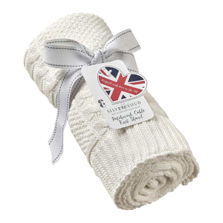 Silvercloud Patchwork Cable Knit Cream Baby Shawl