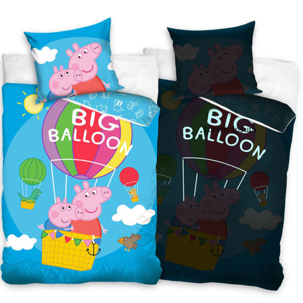 Peppa Pig Big Balloon Glow in the Dark Cotton Quilt Cover Set - Single Bed Size