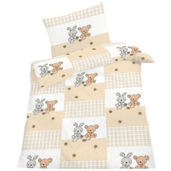 Sweet Unisex Bunny Teddy Quilt Cover Set for Cot or Toddler Bed