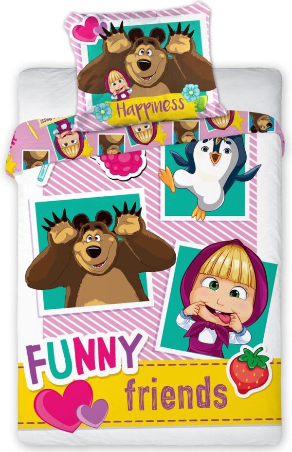 Masha and the Bear Funny Friends Quilt Cover Set for Baby or Toddler Bed