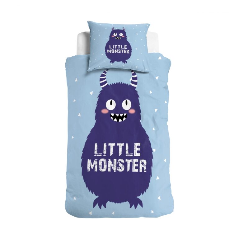 Little Monster Blue Quilt Cover Set - Single Bed Size
