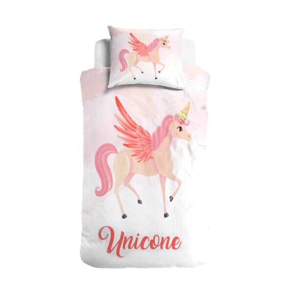 Little Monster Unicone Pink Unicorn Quilt Cover Set - Single Bed Size