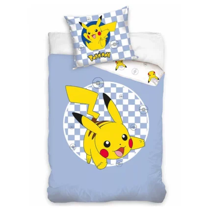 Pokemon Checkered Cotton Quilt Cover Set - Single Bed Size