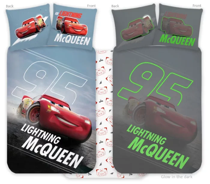 Disney Cars Lightning McQueen Glow in the Dark Kids Quilt Cover Set - Toddler Bed Size