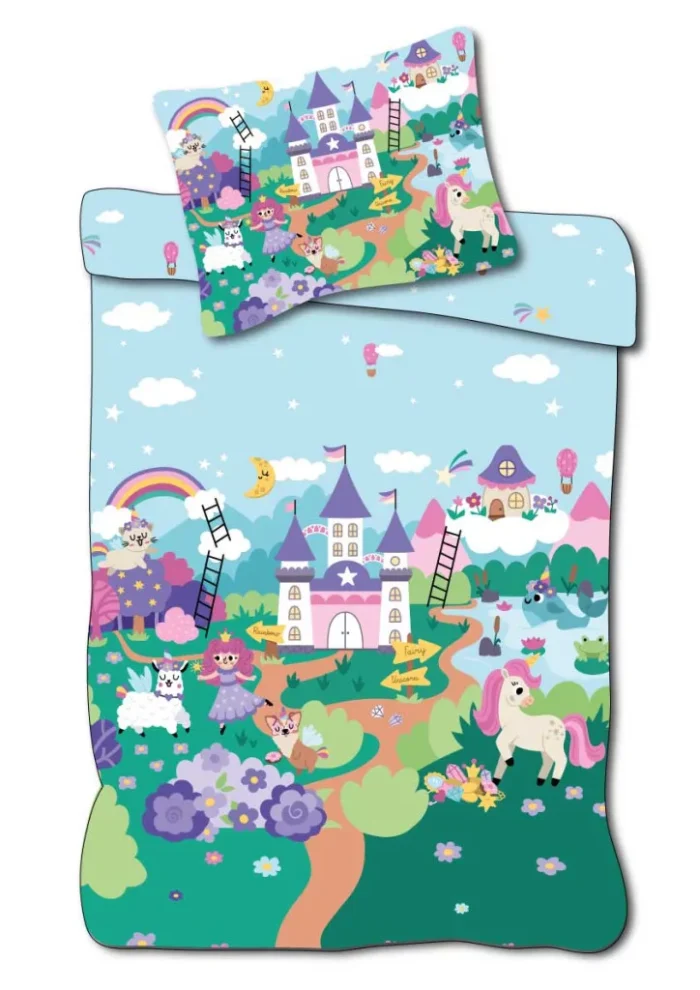 BrandMac Princess Unicorn Fairyland Cotton Quilt Cover Set for Cot or Toddler Bed