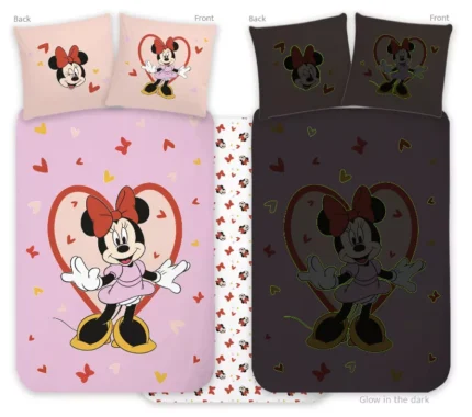 Disney Minnie Heart Glow in the Dark Quilt Cover Set for Cot or Toddler Bed