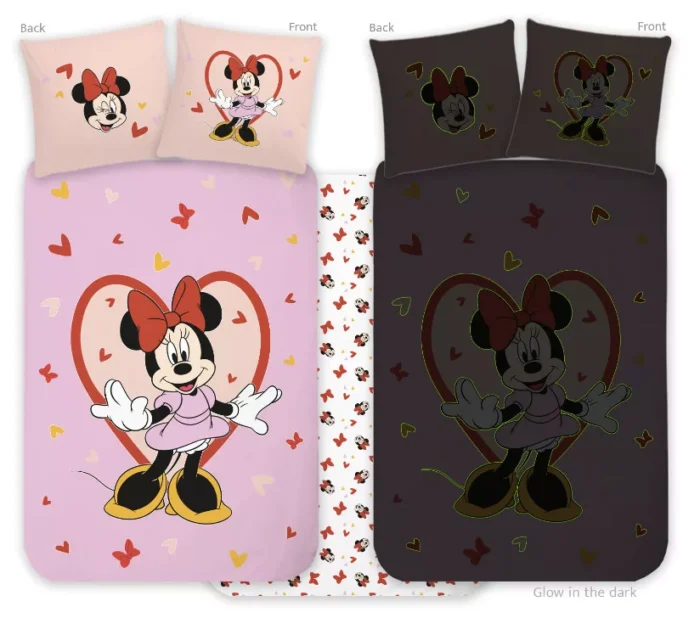 Disney Minnie Heart Glow in the Dark Quilt Cover Set for Cot or Toddler Bed