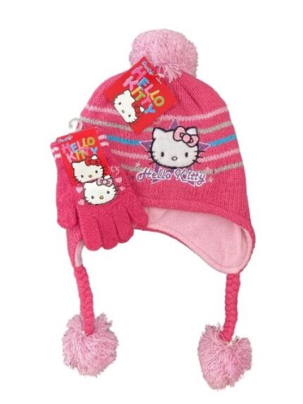 Hello kitty 52cm Girls Pink Winter Hat and Glove Set